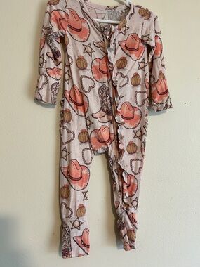 GiggleGang Bamboo Pink Western-Print Footed One-Piece